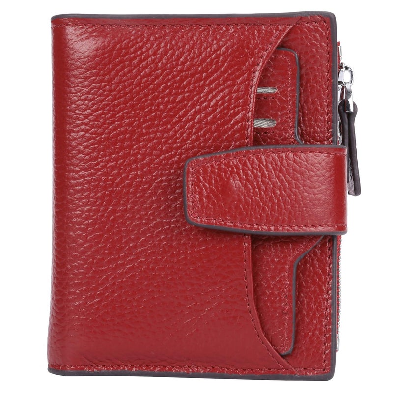 AINIMOER Women's RFID Blocking Leather Small Compact Bi-fold Zipper Pocket Wallet Card Case Purse with id Window (Lichee Wine) - Image 1